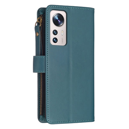 Xiaomi 12 Lite Leather Flip Wallet Phone Case with 9 Card Slots, Zipper Compartment, and Adjustable Stand