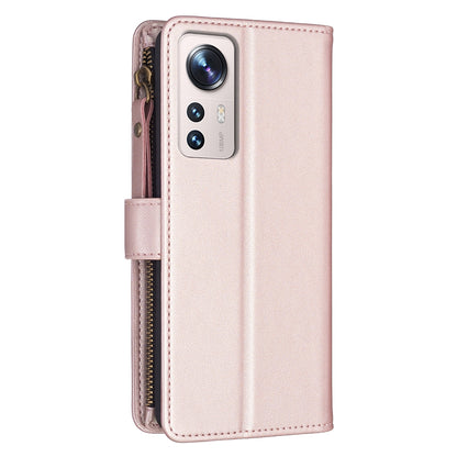 Xiaomi 12 Lite Leather Flip Wallet Phone Case with 9 Card Slots, Zipper Compartment, and Adjustable Stand