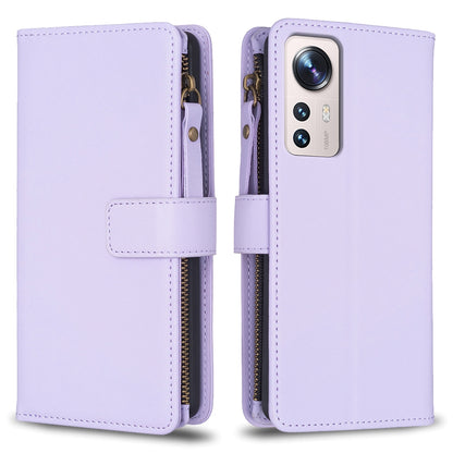 Xiaomi 12 Lite Leather Flip Wallet Phone Case with 9 Card Slots, Zipper Compartment, and Adjustable Stand