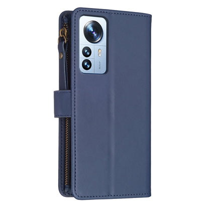 Xiaomi 12 Pro Leather Flip Wallet Phone Case with 9 Card Slots, Zipper Compartment, and Adjustable Stand