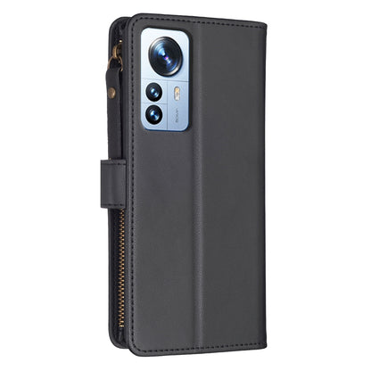 Xiaomi 12 Pro Leather Flip Wallet Phone Case with 9 Card Slots, Zipper Compartment, and Adjustable Stand