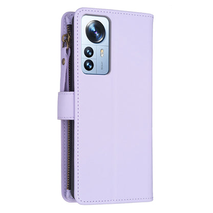 Xiaomi 12 Pro Leather Flip Wallet Phone Case with 9 Card Slots, Zipper Compartment, and Adjustable Stand
