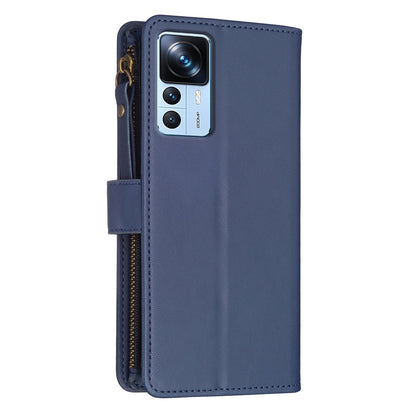 Xiaomi 12T Pro Leather Flip Wallet Phone Case with 9 Card Slots, Zipper Compartment, and Adjustable Stand