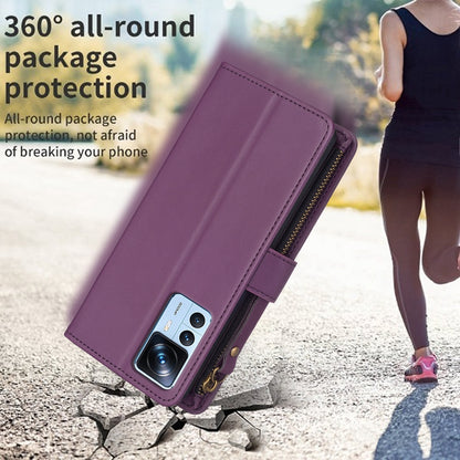 Xiaomi 12T Leather Flip Wallet Phone Case with 9 Card Slots, Zipper Compartment, and Adjustable Stand