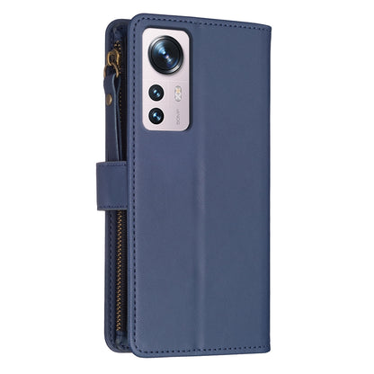 Xiaomi 12 Leather Flip Wallet Phone Case with 9 Card Slots, Zipper Compartment, and Adjustable Stand