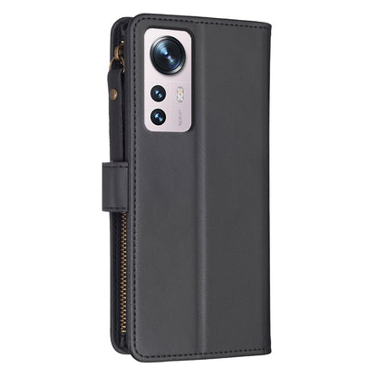 Xiaomi 12 Leather Flip Wallet Phone Case with 9 Card Slots, Zipper Compartment, and Adjustable Stand