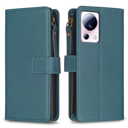 Xiaomi 13 Lite Leather Flip Wallet Phone Case with 9 Card Slots, Zipper Compartment, and Adjustable Stand
