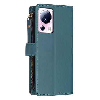 Xiaomi 13 Lite Leather Flip Wallet Phone Case with 9 Card Slots, Zipper Compartment, and Adjustable Stand