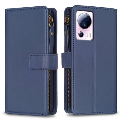 Xiaomi 13 Lite Leather Flip Wallet Phone Case with 9 Card Slots, Zipper Compartment, and Adjustable Stand