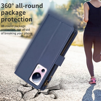 Xiaomi 13 Lite Leather Flip Wallet Phone Case with 9 Card Slots, Zipper Compartment, and Adjustable Stand