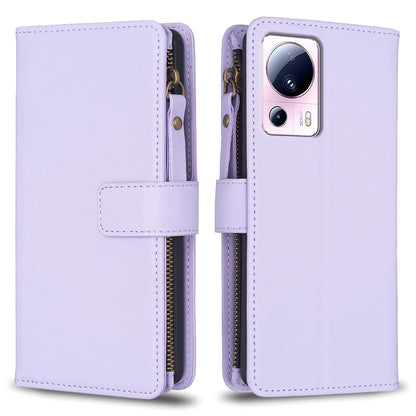 Xiaomi 13 Lite Leather Flip Wallet Phone Case with 9 Card Slots, Zipper Compartment, and Adjustable Stand