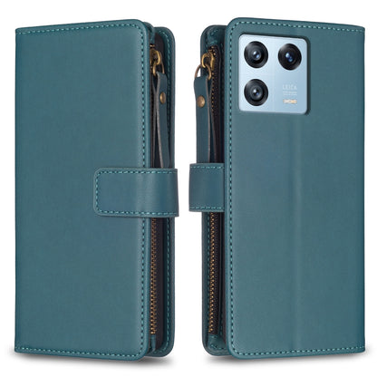 Xiaomi 13 Pro Leather Flip Wallet Phone Case with 9 Card Slots, Zipper Compartment, and Adjustable Stand