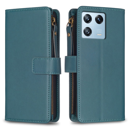 Xiaomi 13 Pro Leather Flip Wallet Phone Case with 9 Card Slots, Zipper Compartment, and Adjustable Stand