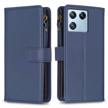 Xiaomi 13 Pro Leather Flip Wallet Phone Case with 9 Card Slots, Zipper Compartment, and Adjustable Stand