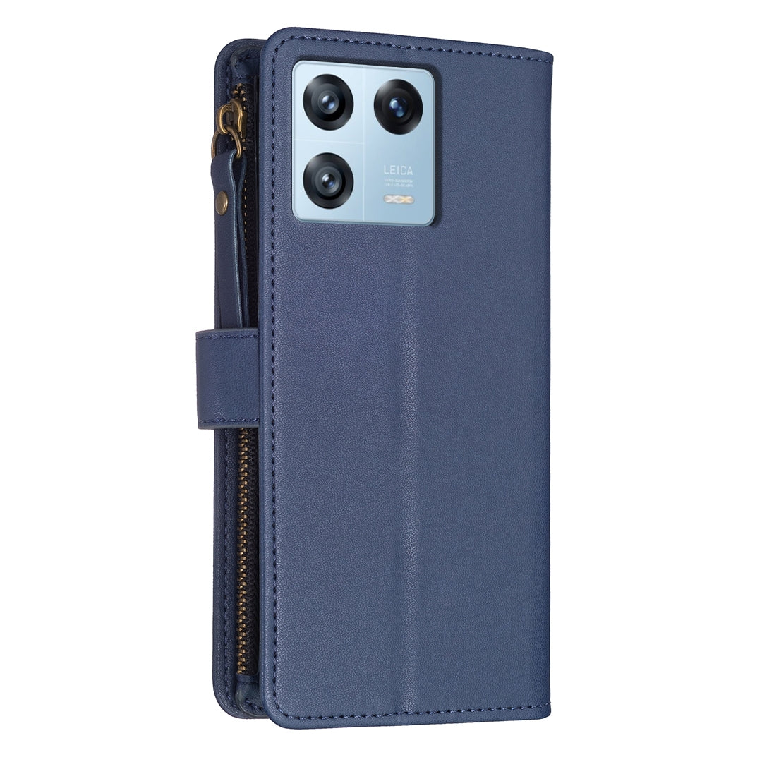 Xiaomi 13 Pro Leather Flip Wallet Phone Case with 9 Card Slots, Zipper Compartment, and Adjustable Stand