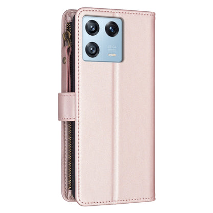Xiaomi 13 Pro Leather Flip Wallet Phone Case with 9 Card Slots, Zipper Compartment, and Adjustable Stand