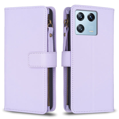 Xiaomi 13 Pro Leather Flip Wallet Phone Case with 9 Card Slots, Zipper Compartment, and Adjustable Stand