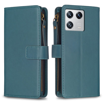 Xiaomi 13 Leather Flip Wallet Phone Case with 9 Card Slots, Zipper Compartment, and Adjustable Stand