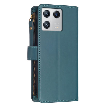 Xiaomi 13 Leather Flip Wallet Phone Case with 9 Card Slots, Zipper Compartment, and Adjustable Stand