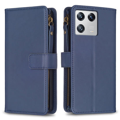 Xiaomi 13 Leather Flip Wallet Phone Case with 9 Card Slots, Zipper Compartment, and Adjustable Stand
