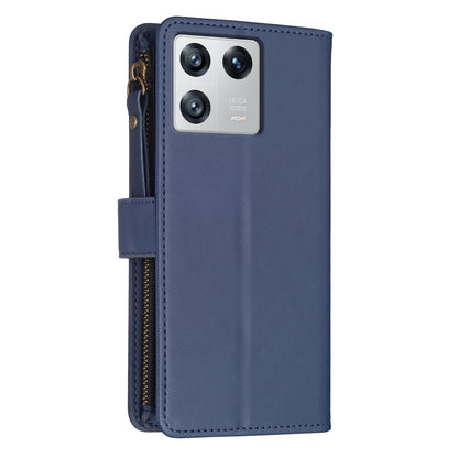 Xiaomi 13 Leather Flip Wallet Phone Case with 9 Card Slots, Zipper Compartment, and Adjustable Stand
