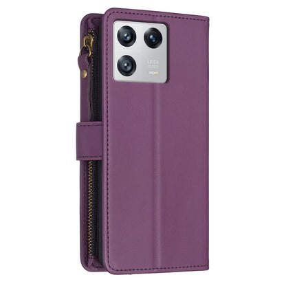 Xiaomi 13 Leather Flip Wallet Phone Case with 9 Card Slots, Zipper Compartment, and Adjustable Stand
