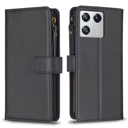 Xiaomi 13 Leather Flip Wallet Phone Case with 9 Card Slots, Zipper Compartment, and Adjustable Stand