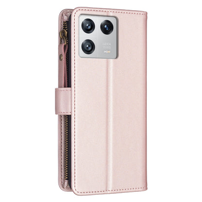 Xiaomi 13 Leather Flip Wallet Phone Case with 9 Card Slots, Zipper Compartment, and Adjustable Stand