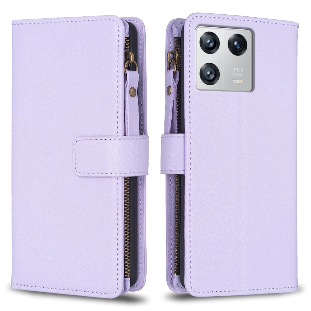 Xiaomi 13 Leather Flip Wallet Phone Case with 9 Card Slots, Zipper Compartment, and Adjustable Stand