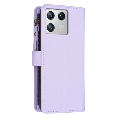 Xiaomi 13 Leather Flip Wallet Phone Case with 9 Card Slots, Zipper Compartment, and Adjustable Stand