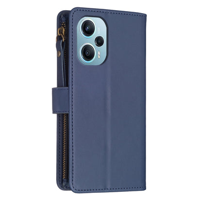 Xiaomi Poco F5 5G Leather Flip Wallet Phone Case with 9 Card Slots, Zipper Compartment, and Adjustable Stand