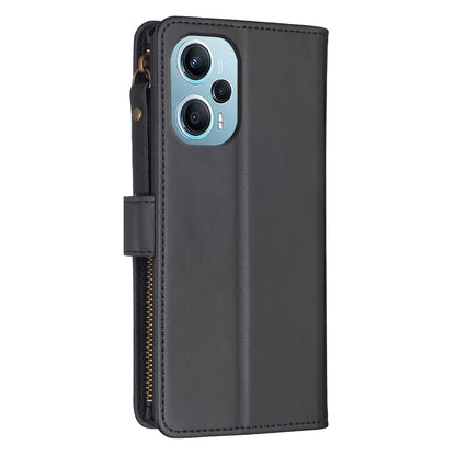Xiaomi Poco F5 5G Leather Flip Wallet Phone Case with 9 Card Slots, Zipper Compartment, and Adjustable Stand