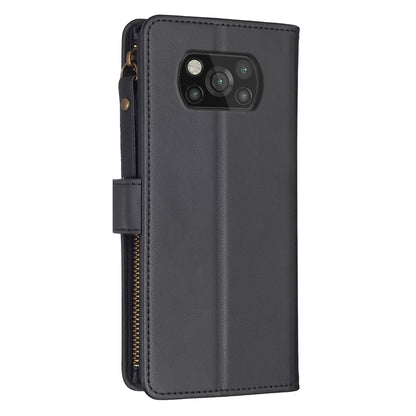 Xiaomi Poco X3 Leather Flip Wallet Phone Case with 9 Card Slots, Zipper Compartment, and Adjustable Stand