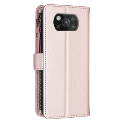 Xiaomi Poco X3 Leather Flip Wallet Phone Case with 9 Card Slots, Zipper Compartment, and Adjustable Stand