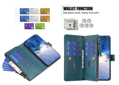 Xiaomi Poco M6 Pro 4G Leather Flip Wallet Phone Case with 9 Card Slots, Zipper Compartment, and Adjustable Stand