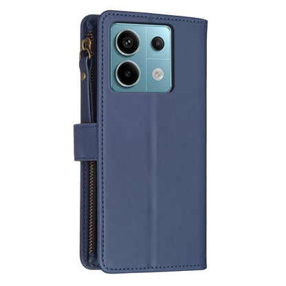 Xiaomi Poco M6 Pro 4G Leather Flip Wallet Phone Case with 9 Card Slots, Zipper Compartment, and Adjustable Stand