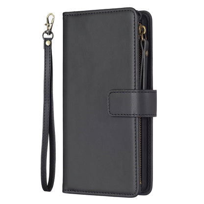 Xiaomi Poco M6 Pro 4G Leather Flip Wallet Phone Case with 9 Card Slots, Zipper Compartment, and Adjustable Stand