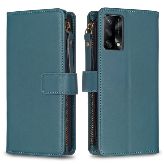 OPPO A74 4G Leather Flip Wallet Phone Case with 9 Card Slots, Zipper Compartment, and Adjustable Stand