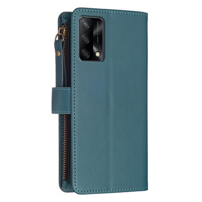 OPPO A74 4G Leather Flip Wallet Phone Case with 9 Card Slots, Zipper Compartment, and Adjustable Stand
