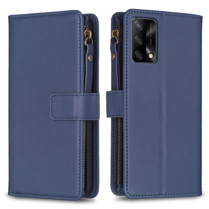 OPPO A74 4G Leather Flip Wallet Phone Case with 9 Card Slots, Zipper Compartment, and Adjustable Stand