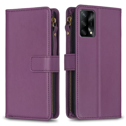 OPPO A74 4G Leather Flip Wallet Phone Case with 9 Card Slots, Zipper Compartment, and Adjustable Stand