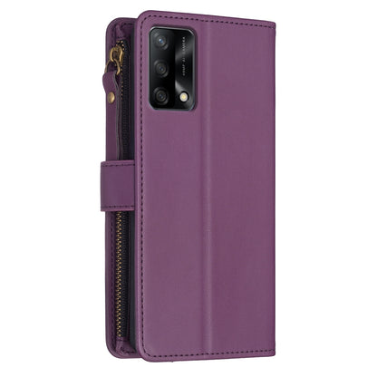 OPPO A74 4G Leather Flip Wallet Phone Case with 9 Card Slots, Zipper Compartment, and Adjustable Stand