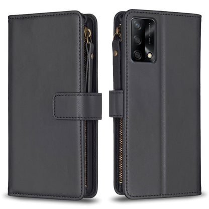 OPPO A74 4G Leather Flip Wallet Phone Case with 9 Card Slots, Zipper Compartment, and Adjustable Stand