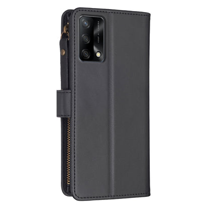 OPPO A74 4G Leather Flip Wallet Phone Case with 9 Card Slots, Zipper Compartment, and Adjustable Stand