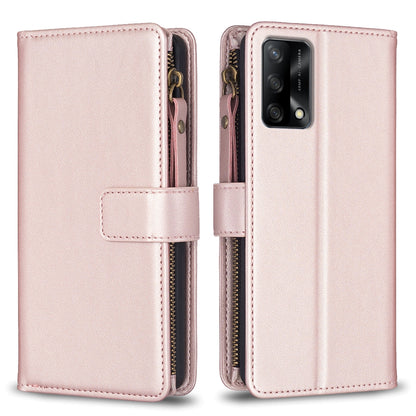 OPPO F19 4G Leather Flip Wallet Phone Case with 9 Card Slots, Zipper Compartment, and Adjustable Stand