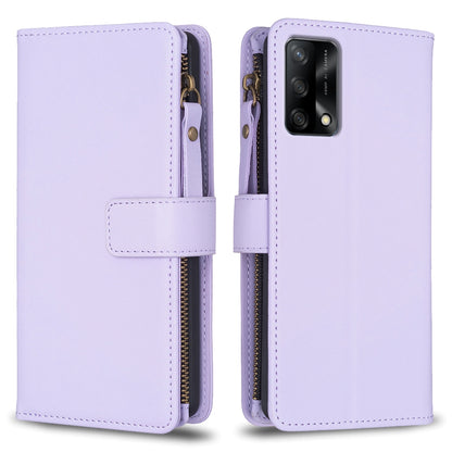 OPPO A74 4G Leather Flip Wallet Phone Case with 9 Card Slots, Zipper Compartment, and Adjustable Stand