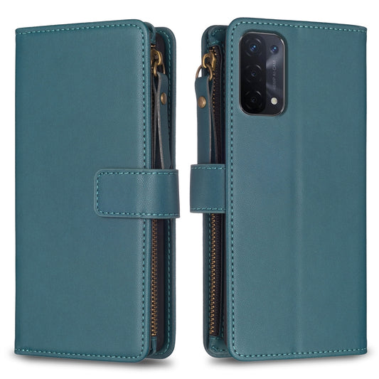 OPPO A93 5G Leather Flip Wallet Phone Case with 9 Card Slots, Zipper Compartment, and Adjustable Stand