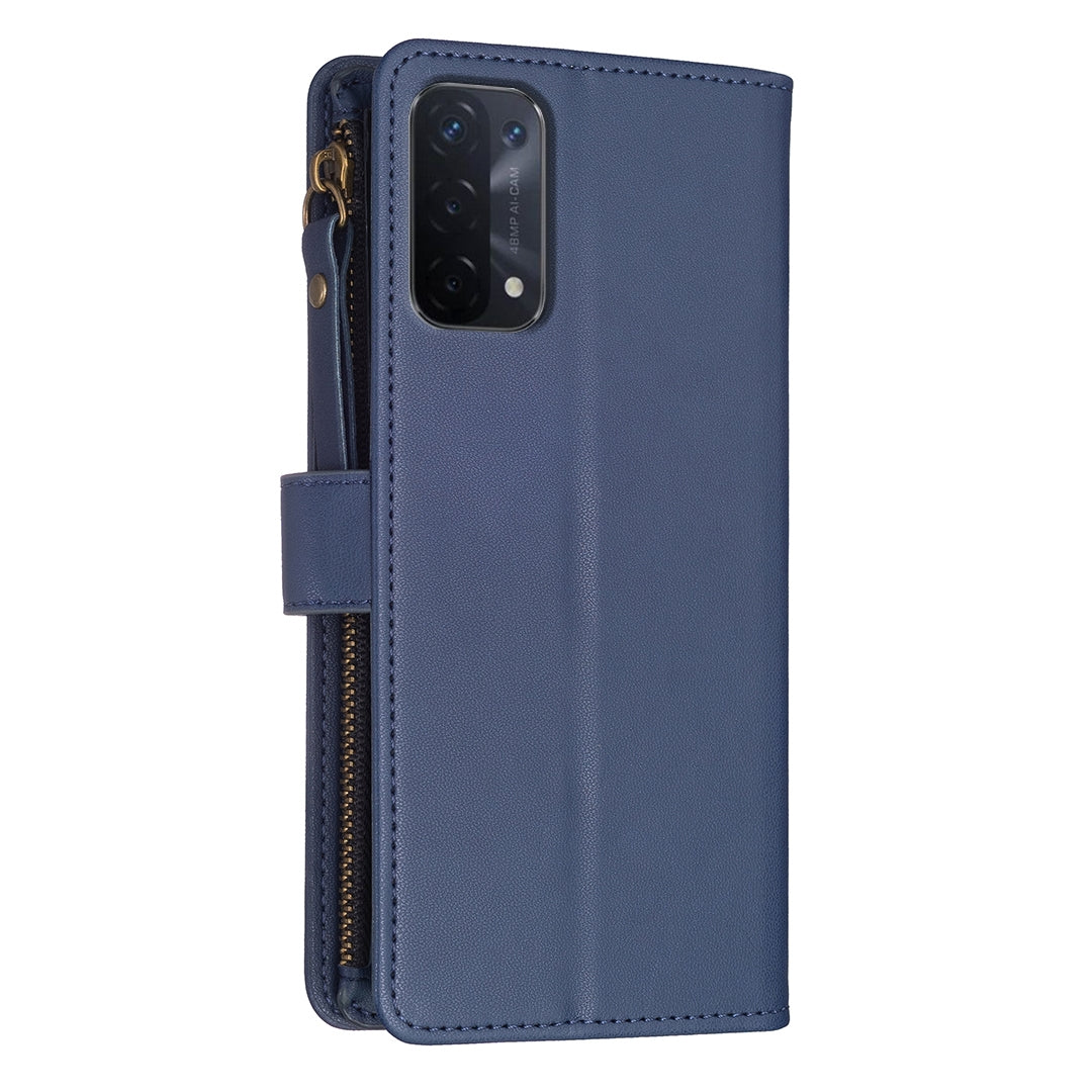 OPPO A93 5G Leather Flip Wallet Phone Case with 9 Card Slots, Zipper Compartment, and Adjustable Stand