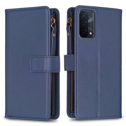 OPPO A54 5G Leather Flip Wallet Phone Case with 9 Card Slots, Zipper Compartment, and Adjustable Stand