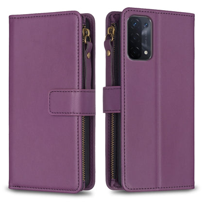 OPPO A74 5G Leather Flip Wallet Phone Case with 9 Card Slots, Zipper Compartment, and Adjustable Stand